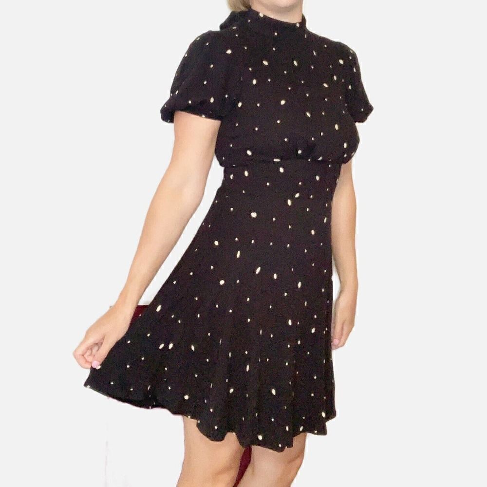 Free People Abbie Printed Polka Dot Mini Dress Mock Neck with Tie Women’s Size 0
